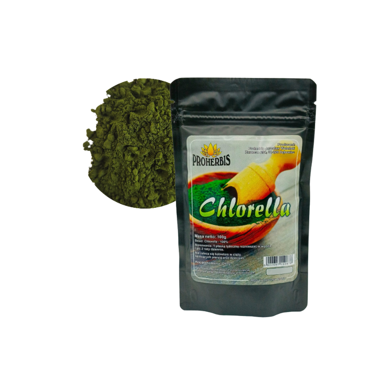 Chlorella 100% proszek 100 g naturalny suplement wspierający oczyszczanie