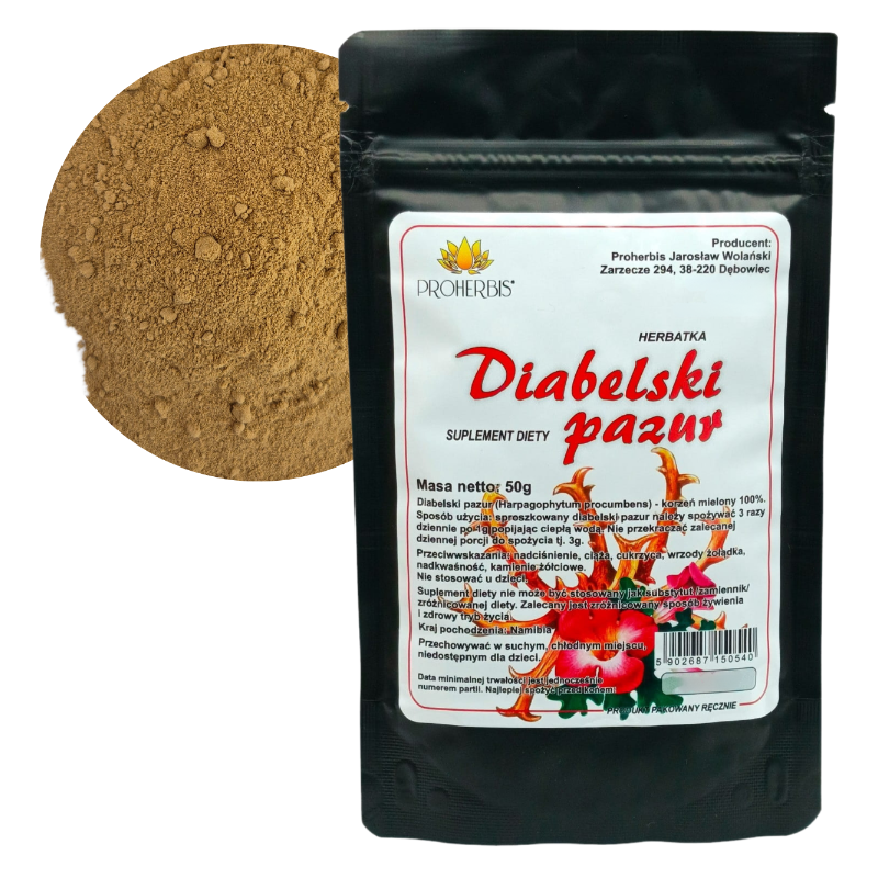 Diabelski Pazur 100 procent korzeń mielony 50 g naturalne wsparcie stawów