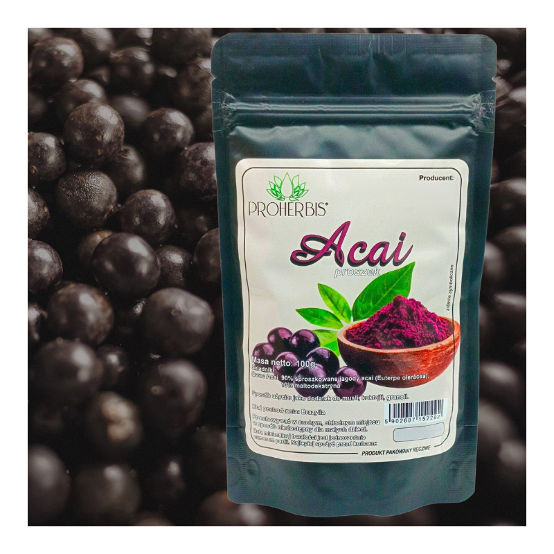 Proszek Acai 100g superfoods 90% jagód zdrowe dodatki antyoksydanty