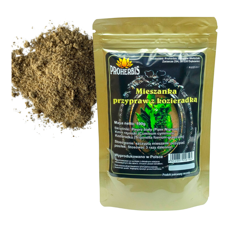 Mieszanka przypraw z kozieradką 100g – naturalny dodatek do mięs, warzyw i zup