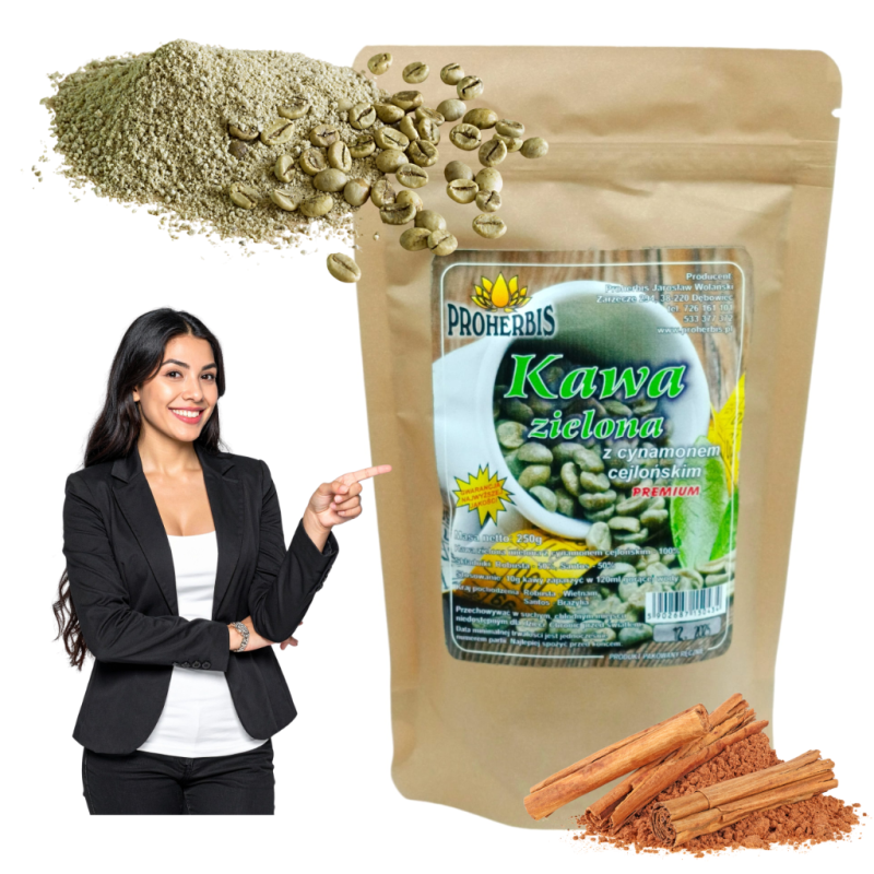 Kawa Zielona 250g z Cynamonem Cejlońskim Proherbis – Wsparcie Metabolizmu
