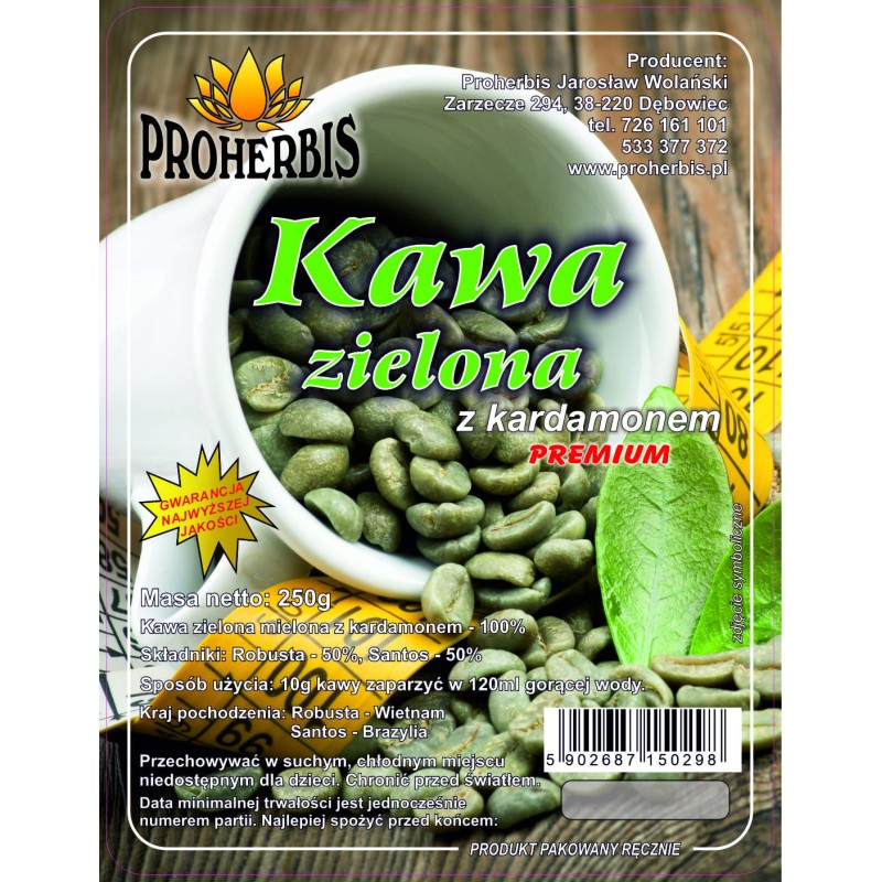 Kawa Zielona 250g z Kardamonem Proherbis – Naturalne Wsparcie Metabolizmu