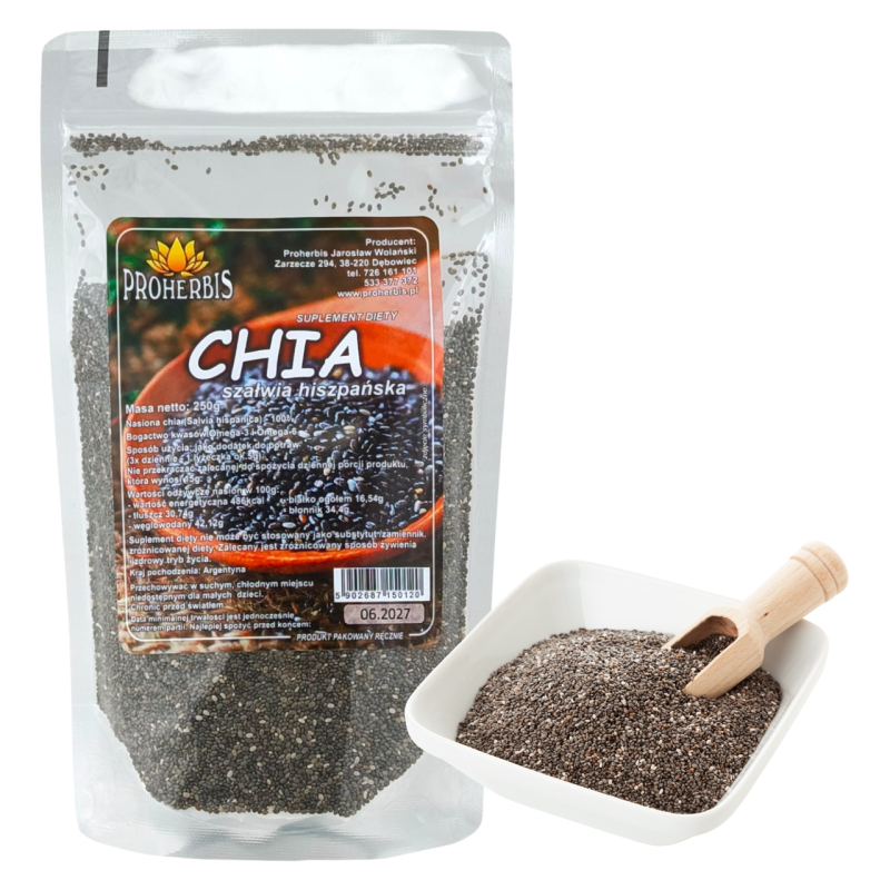 Chia Nasiona 250g Proherbis – Szałwia Hiszpańska – Superfood do Koktajli i Owsianek