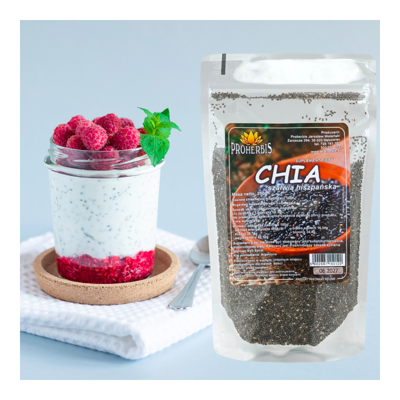Chia Nasiona 250g Proherbis – Szałwia Hiszpańska – Superfood do Koktajli i Owsianek