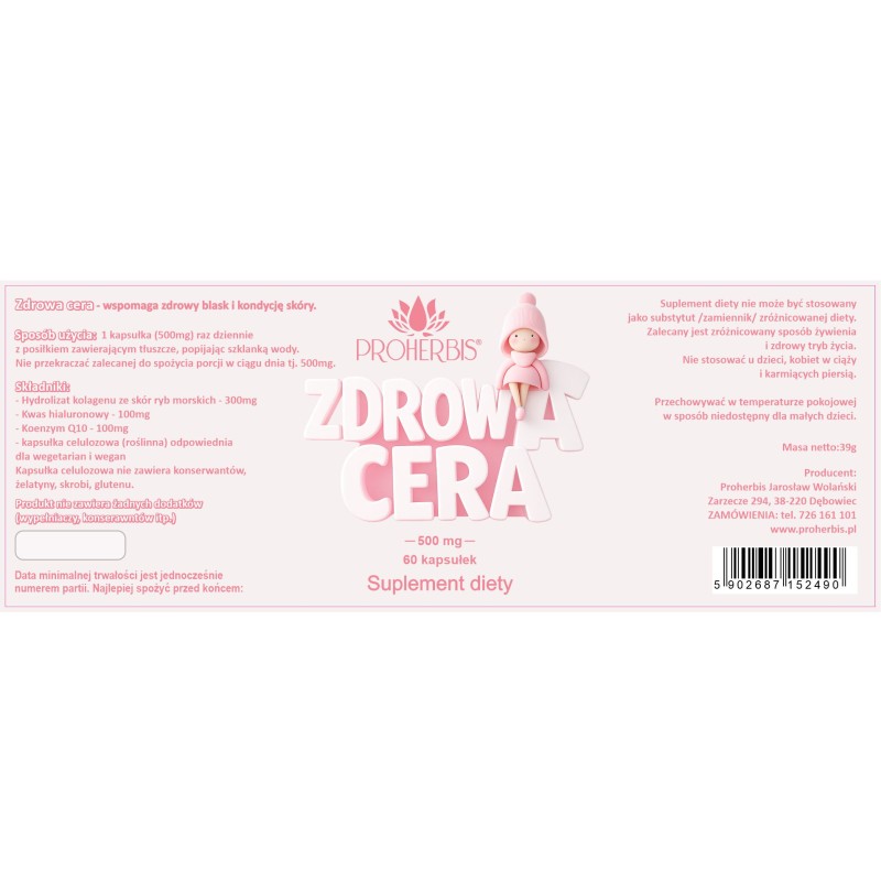 Proherbis Zdrowa Cera 60 kapsułek Kolagen Rybi Kwas Hialuronowy Q10