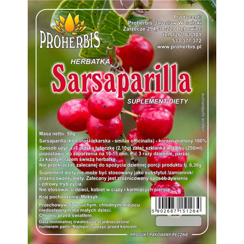 Sarsaparilla Kolcorośl 50 g — korzeń mielony