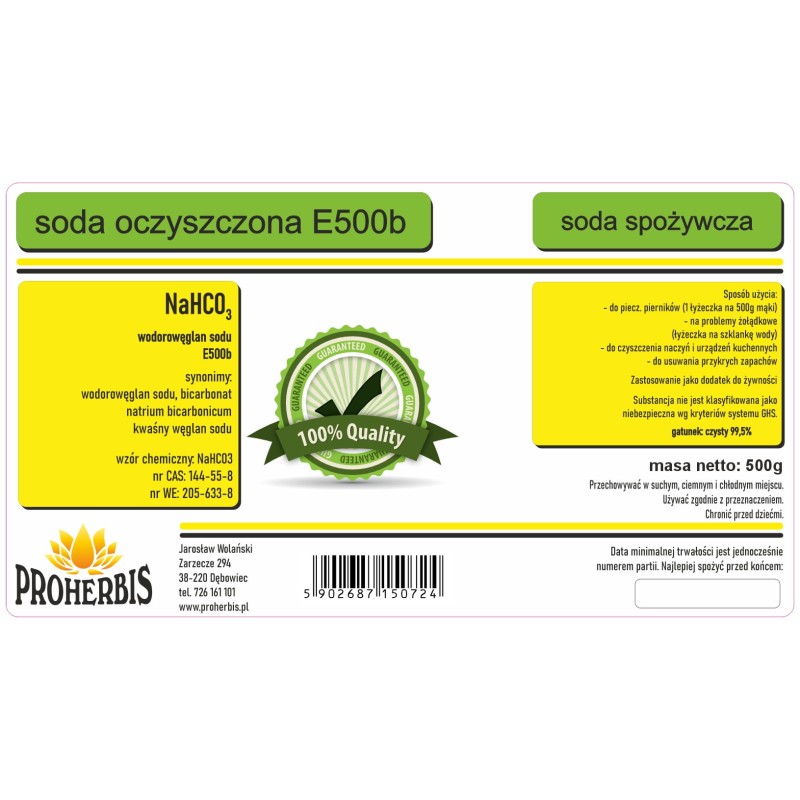 Soda Oczyszczona 500g Proherbis do pieczenia czyszczenia zapachów