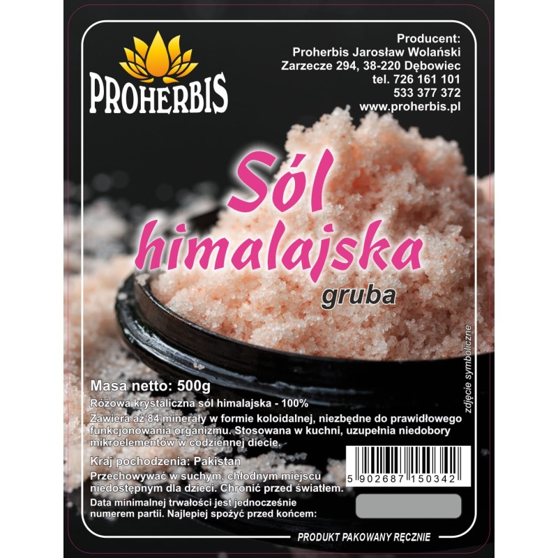 Sól Himalajska Gruba 500g Proherbis naturalna różowa