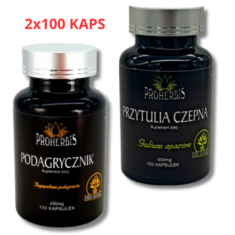 Podagrycznik 100kaps 450 mg + Przytulia czepna 100kaps ZESTAW podagra limfa
