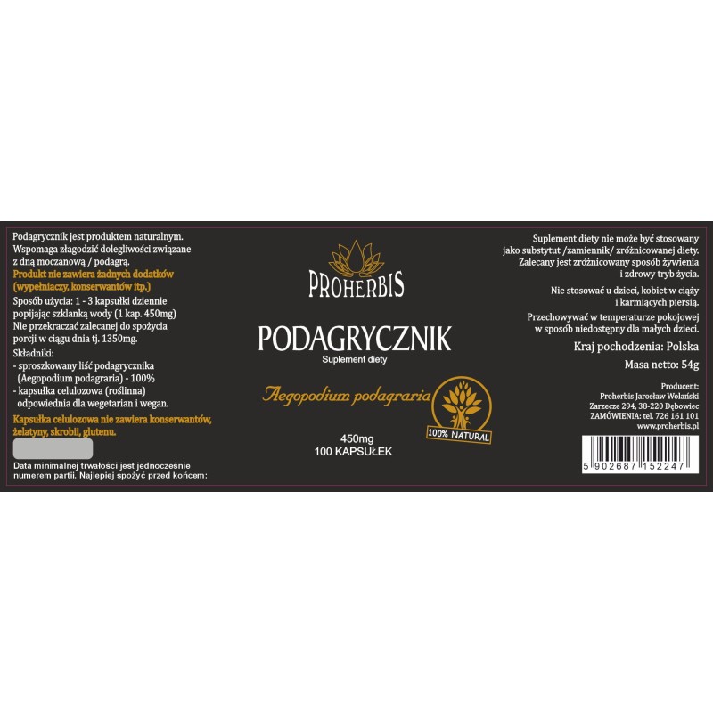 Podagrycznik 2×100 kaps 450 mg — Proherbis