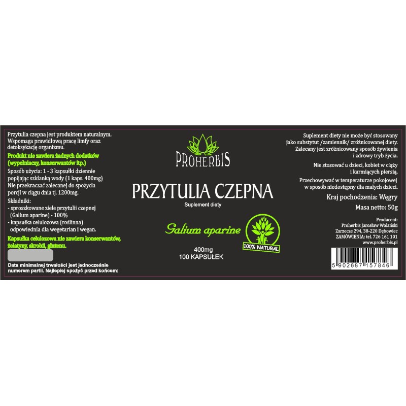Podagrycznik 100kaps 450 mg + Przytulia czepna 100kaps ZESTAW podagra limfa
