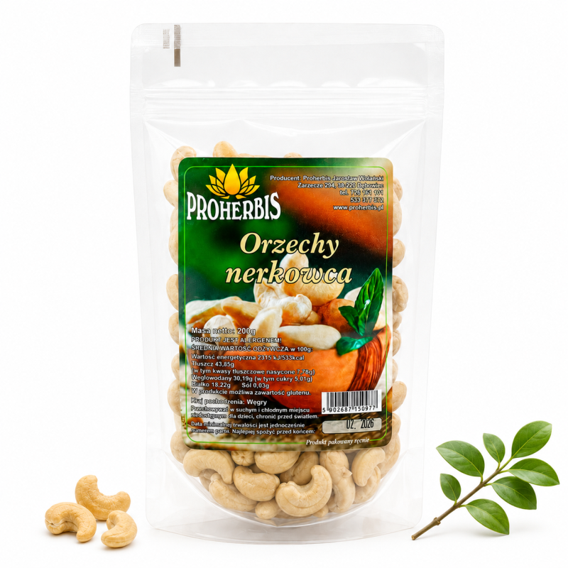 Orzechy nerkowca 200g Proherbis naturalne niesolone