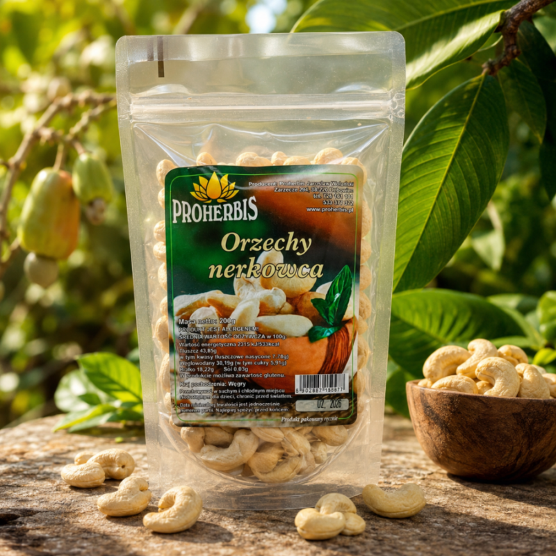 Orzechy nerkowca 200g Proherbis naturalne niesolone