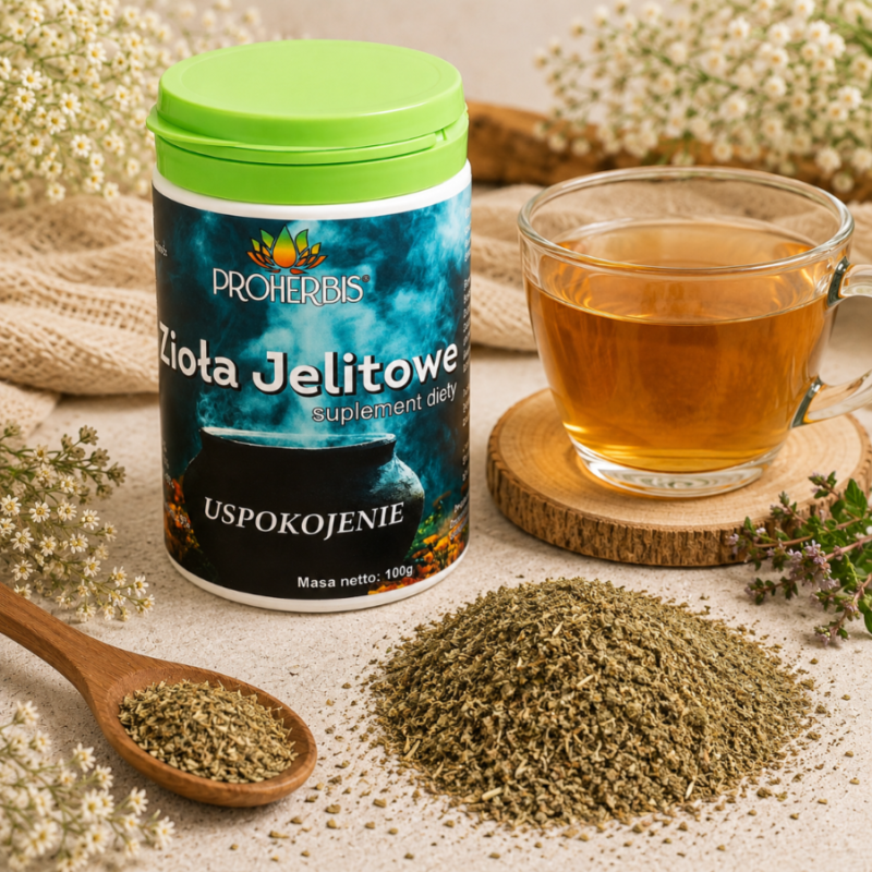 Zioła Jelitowe USPOKOJENIE 100g suplement diety mieszanka ziołowa Proherbis