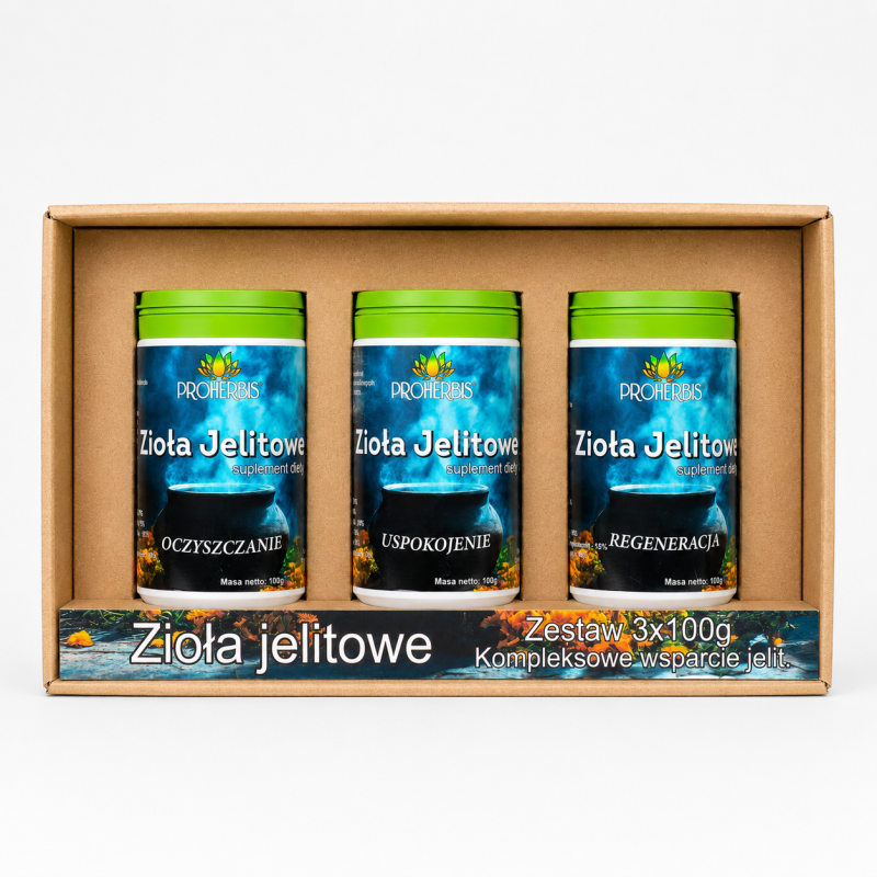 Zioła Jelitowe PROHERBIS zestaw 3x100g Oczyszczanie Uspokojenie Regeneracja