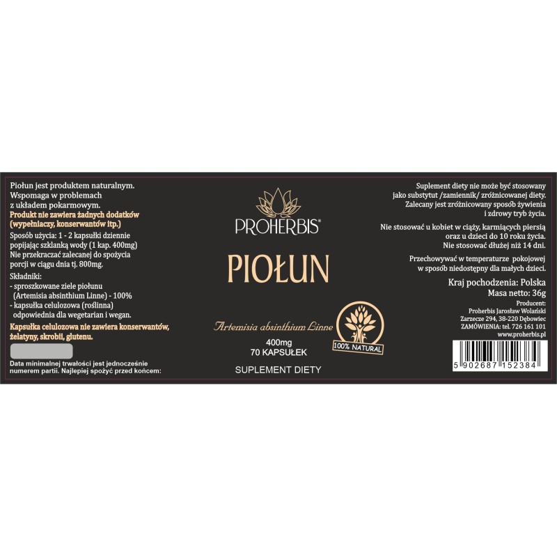 Piołun 400 mg 70 kaps — Proherbis