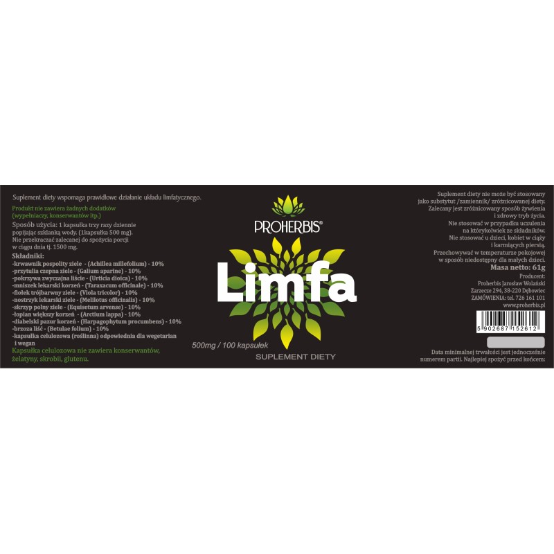 Limfa 100 kaps Proherbis 500mg przytulia pokrzywa suplement diety