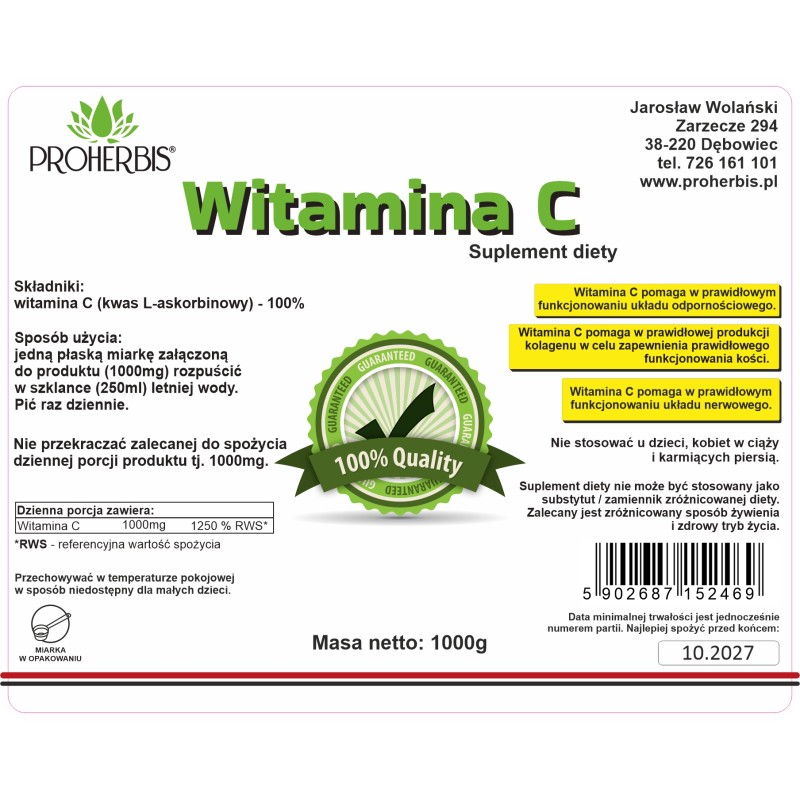 Witamina C Kwas L-askorbinowy WSPARCIE ODPORNOŚCI 1000g 1kg suplement diety