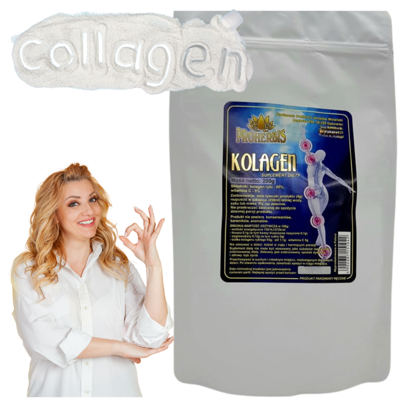Kolagen rybi proszek 200g WYSOKA JAKOŚĆ z wit. C naturalny czysty morski