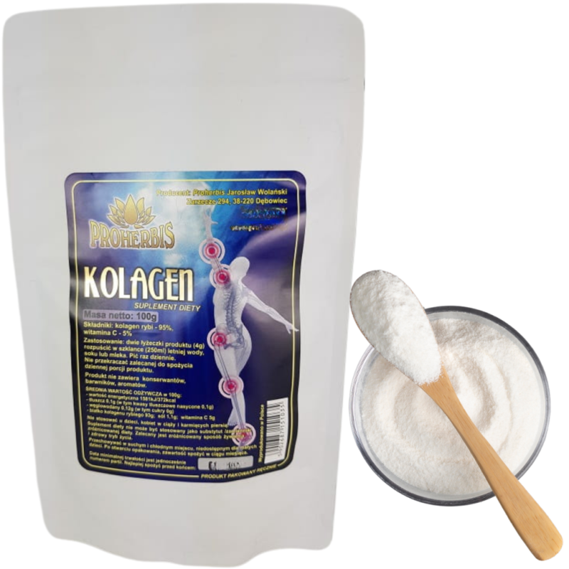 Kolagen rybi proszek 100 g z witaminą C — Proherbis