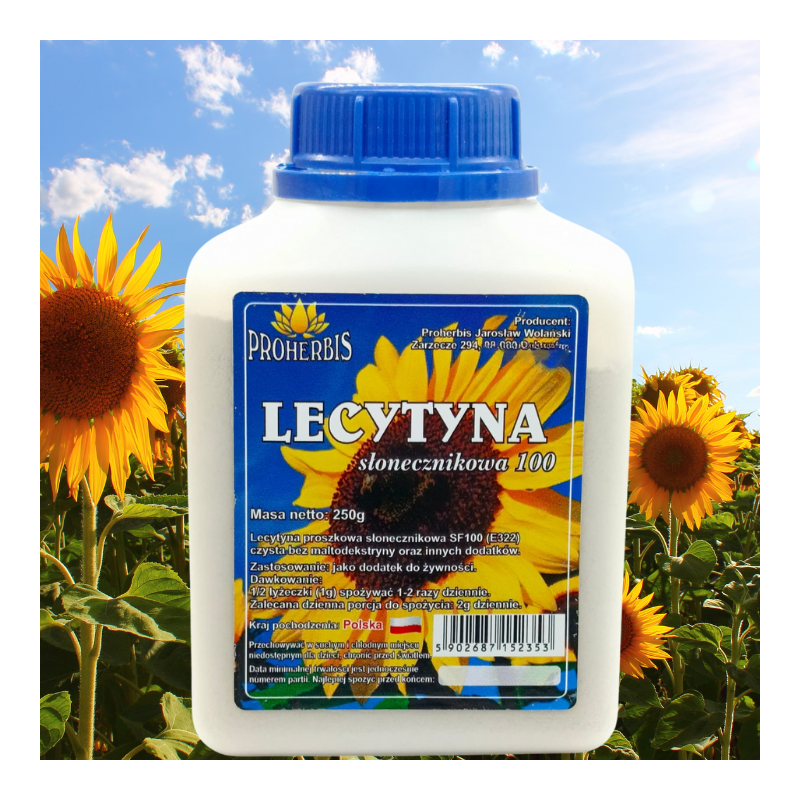 Lecytyna słonecznikowa w proszku 250g bez dodatków naturalna na pamięć