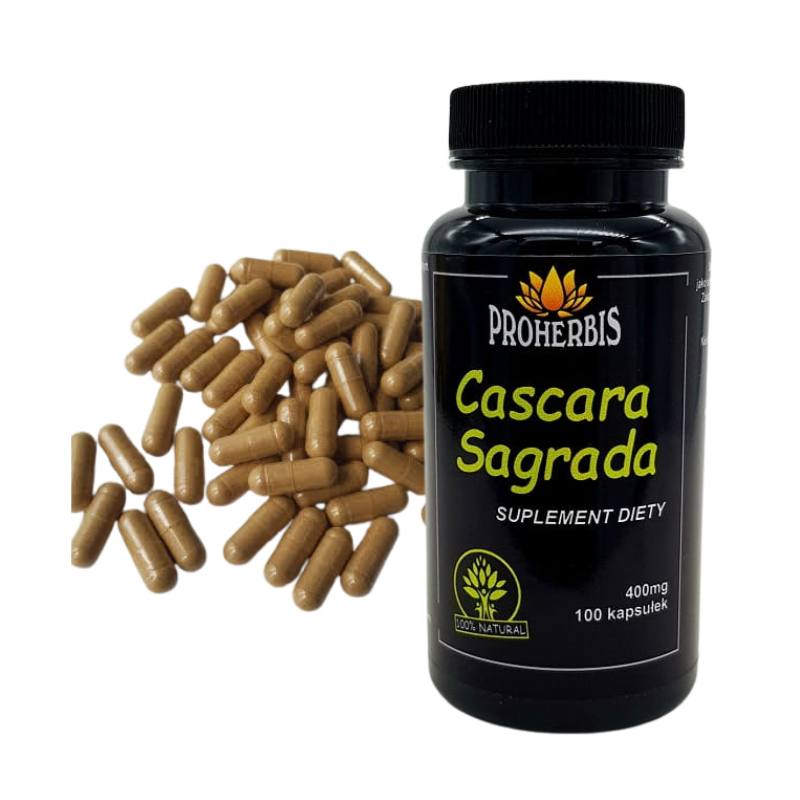 Cascara Sagrada szakłak amerykański 100kaps 400mg na zdrowe jelita zaparcia