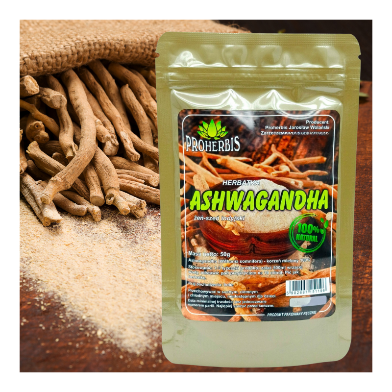 Ashwagandha 100% korzeń mielony naturalna herbatka indyjskiego żeń-szenia